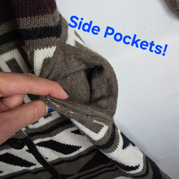 Giorgio SzSm Italy Made Southwestern WoolBlend LongKnit Cardigan Buttons Pockets - Picture 4 of 16